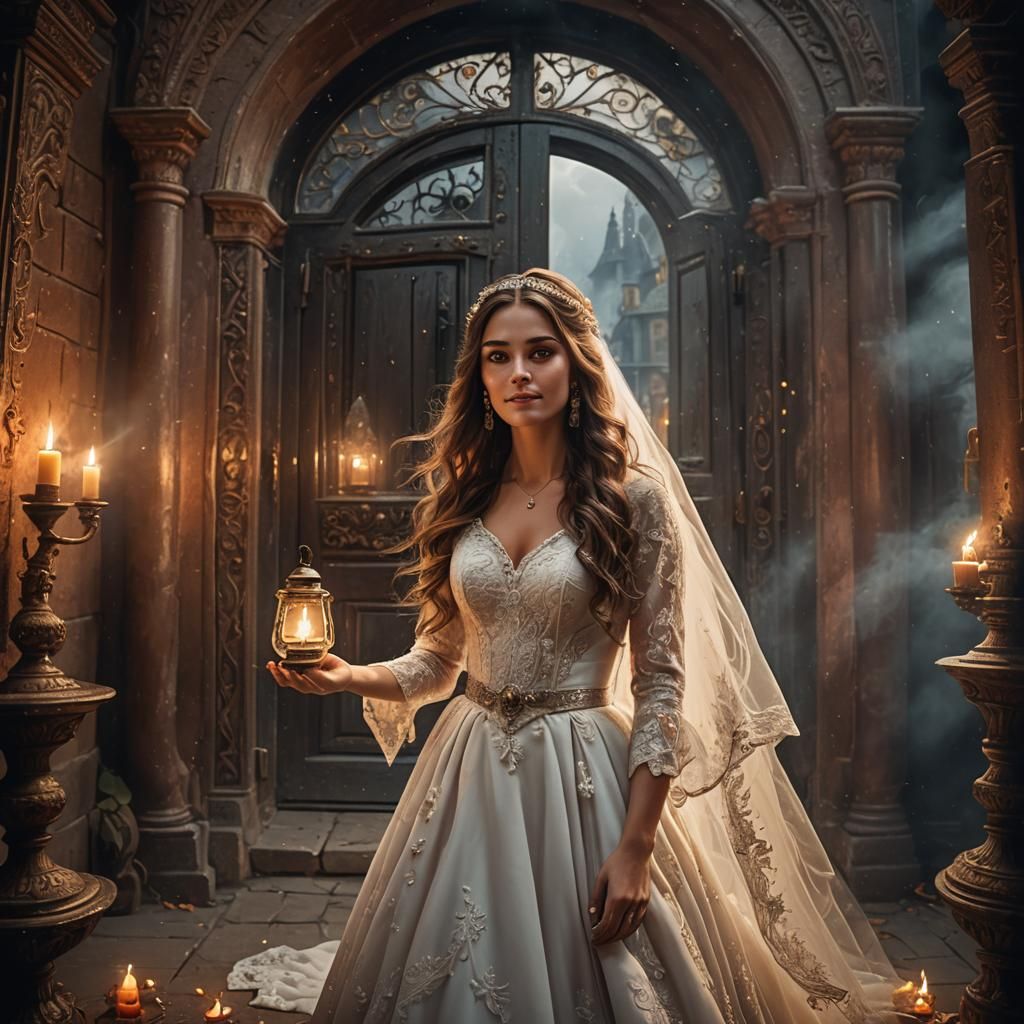 Bride with Oil Lamp: Dramatic Digital Painting