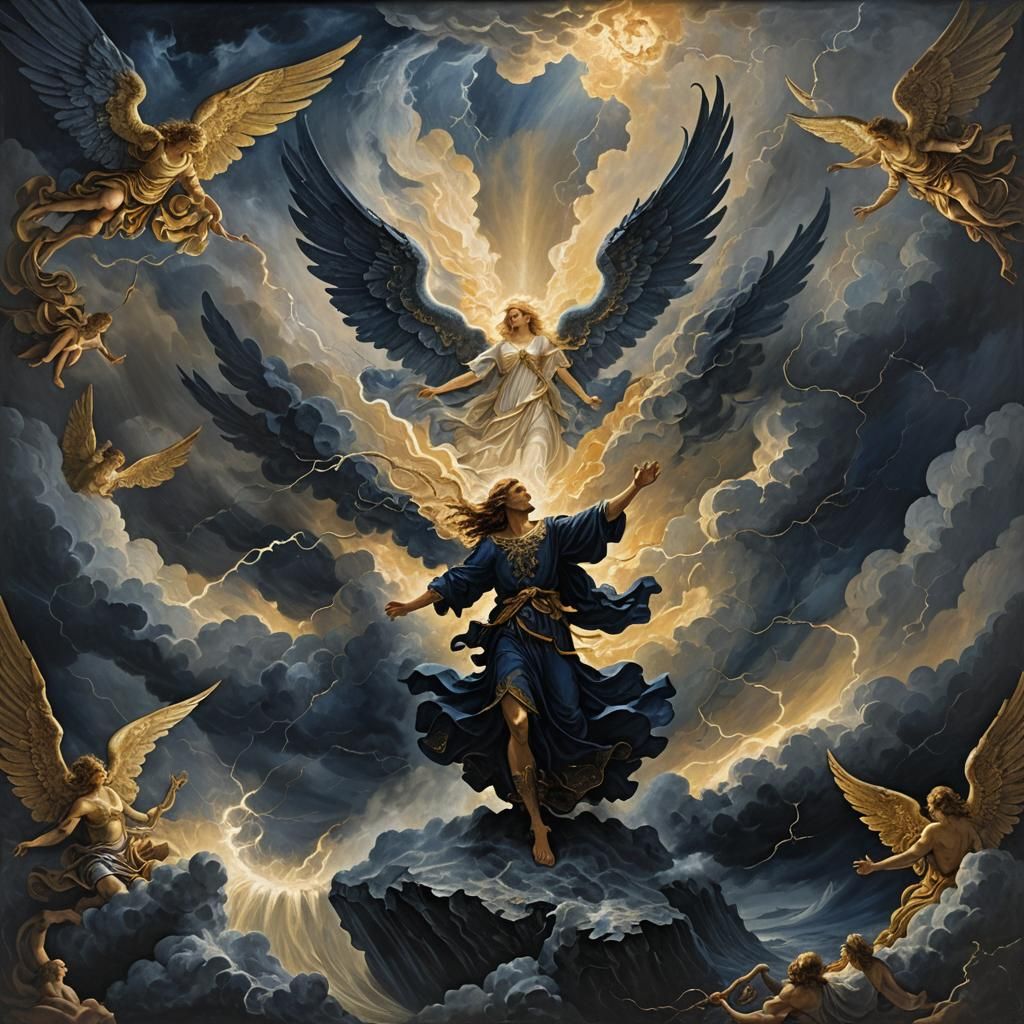 Angel's Divine Fury: A Baroque-Inspired Oil Painting