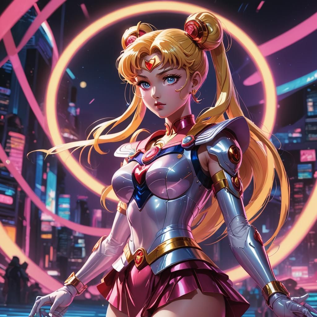 Sailor Moon in Neon Arena with Magical Aura