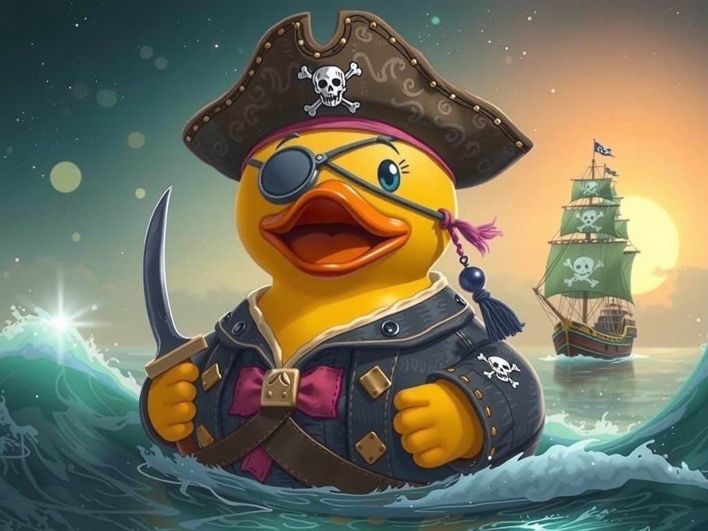 Pirate Rubber Duck in Sunset Seascape
