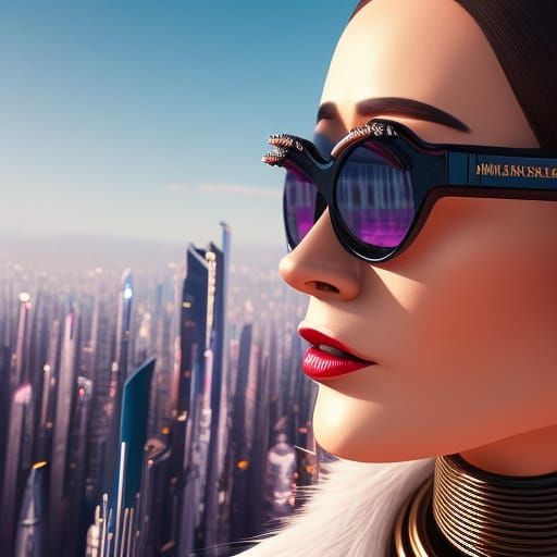 Retro-Futuristic Woman with Polarized Reflections, Digital A...