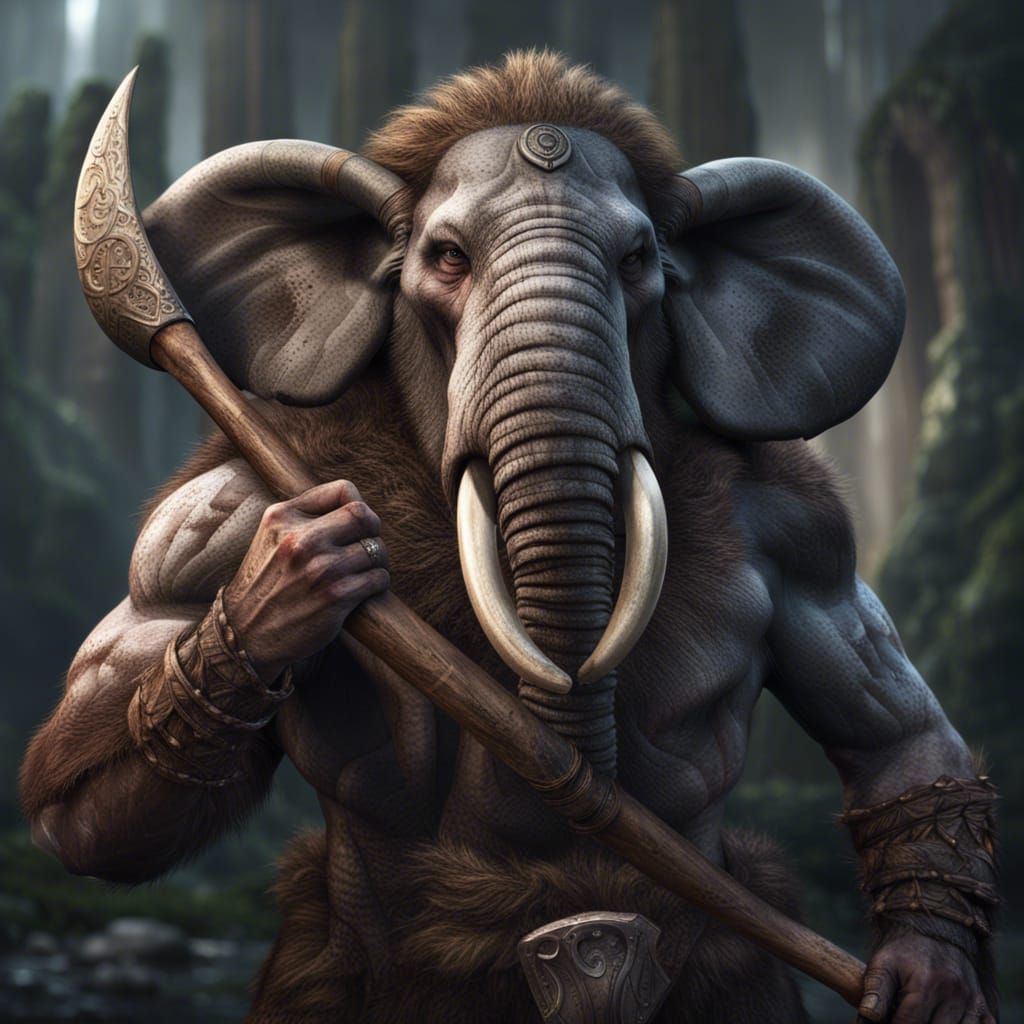 Mammoth-Man Barbarian Portrait in Gritty Medieval Style