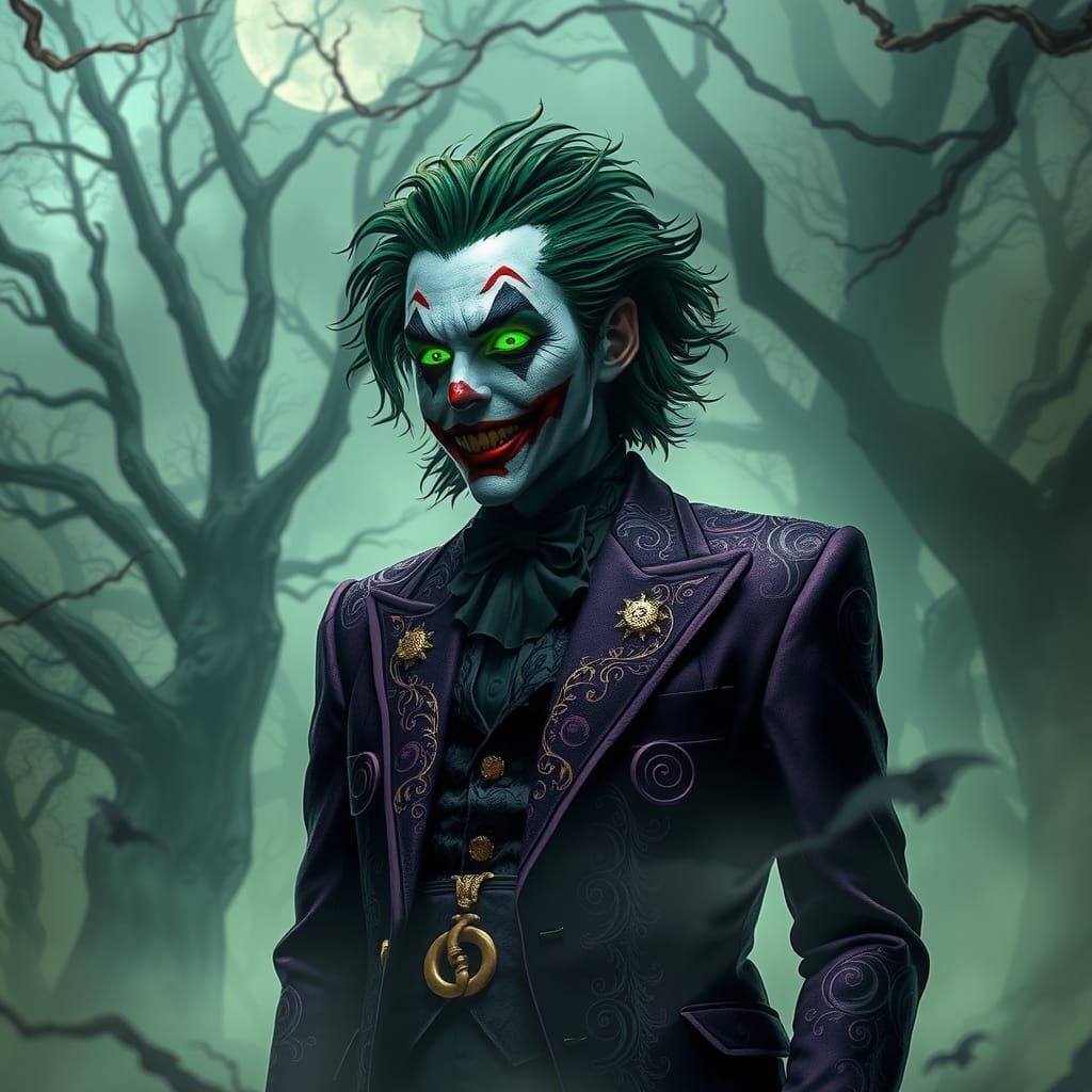 Ghostface-Joker Hybrid in Ethereal Gothic Landscape