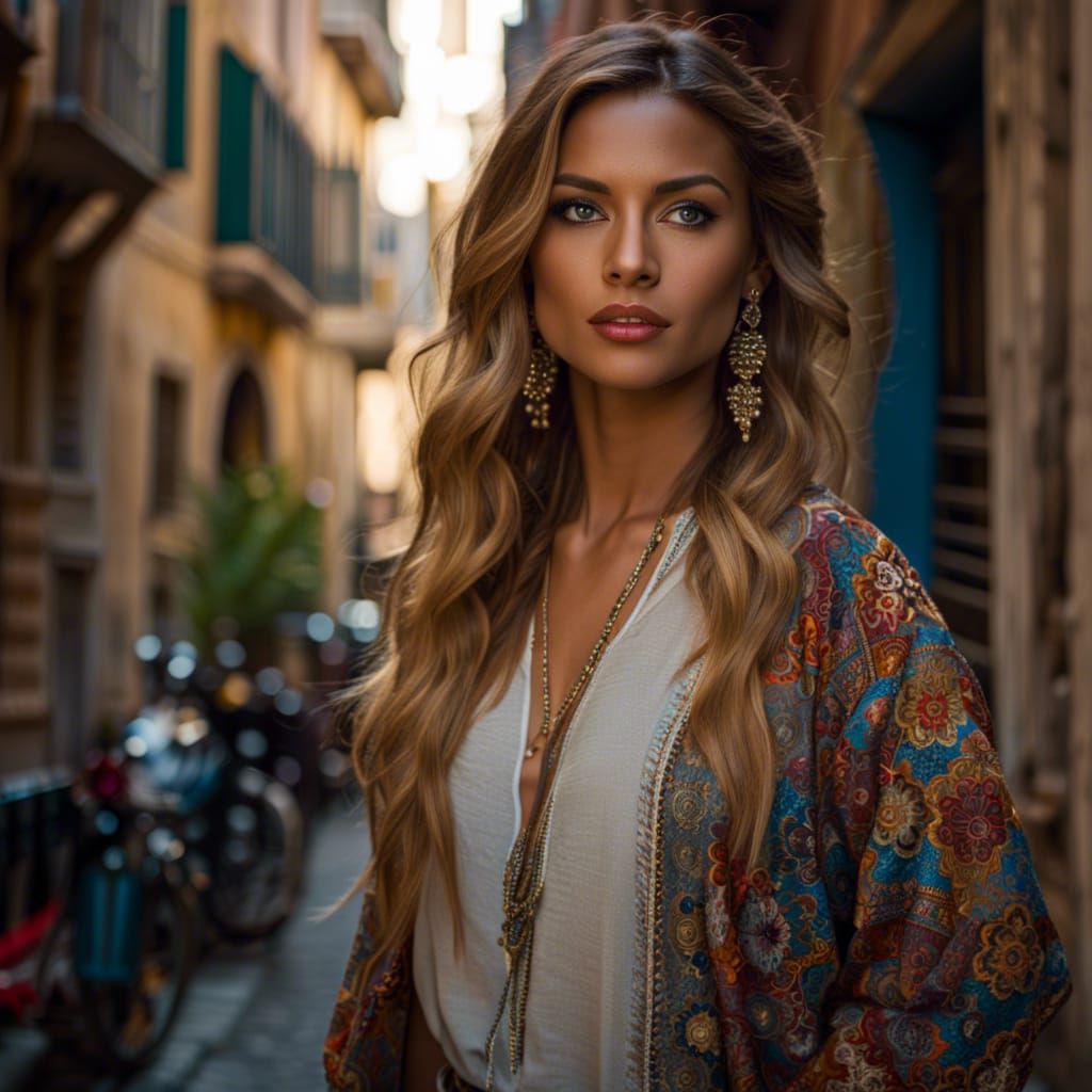 Bohemian Woman Visits Venice in Hyperrealistic Photo