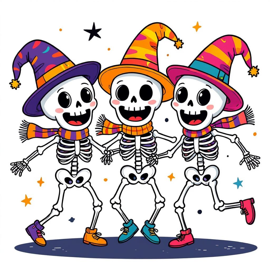 Cartoon Skeletons Dancing in Vector Style