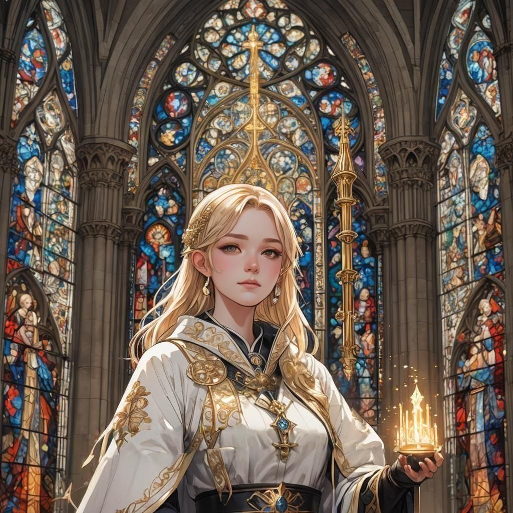 Anime Teen Cleric Emily Arundel in Fantasy Style