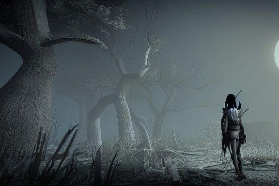 Bloody Angel Spreads Wings in Dark Landscape