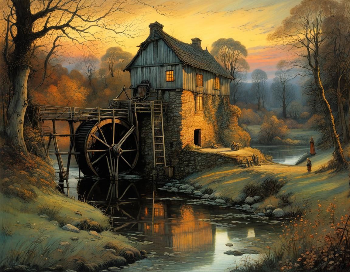 A Mysterious Watermill in Noctilucent Twilight