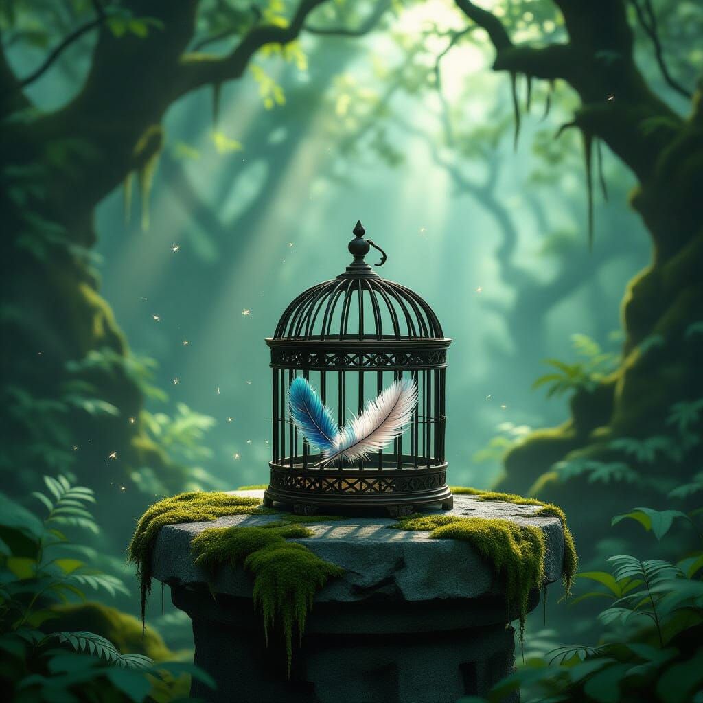 Ancient Forest Birdcage in Dark Fantasy Style