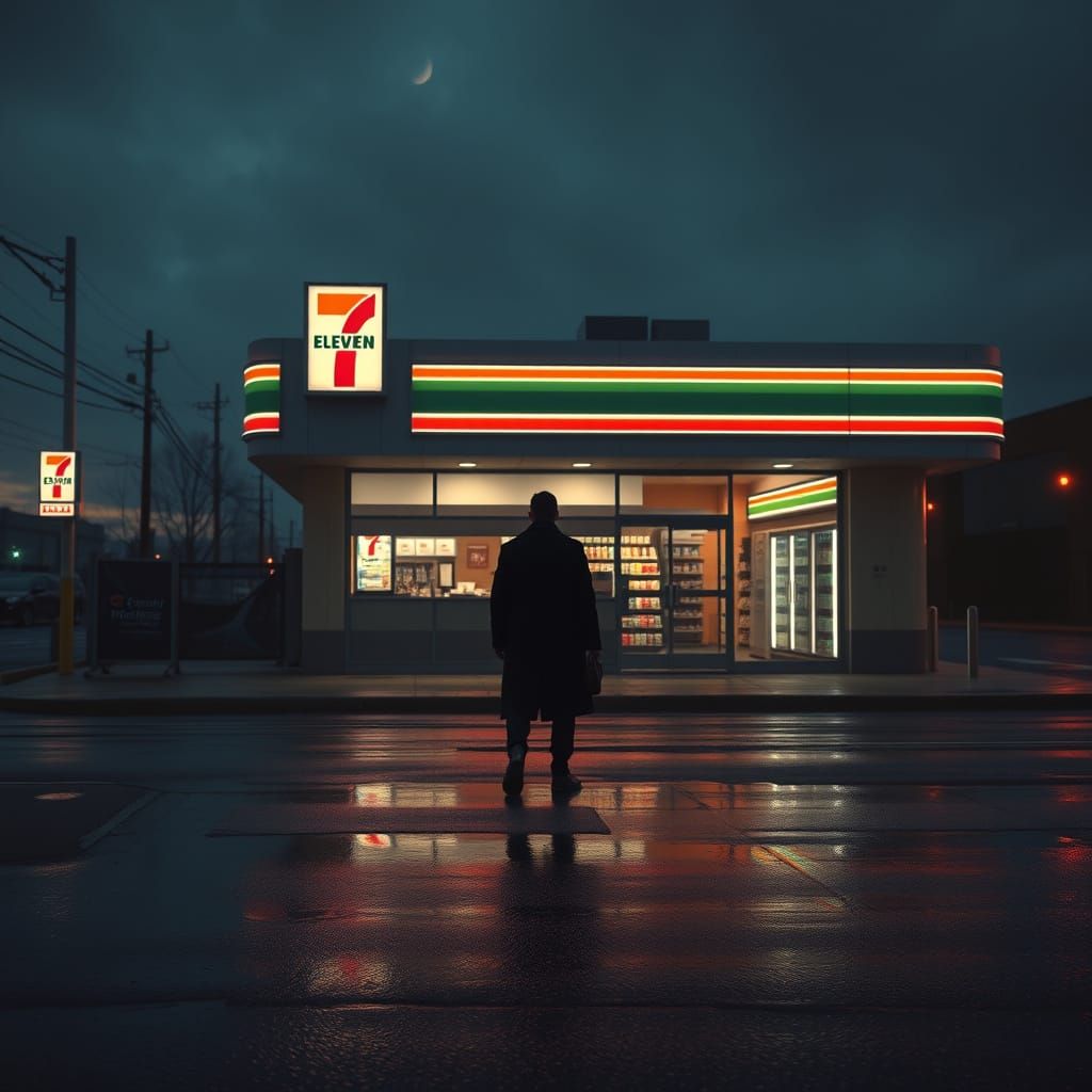 Surreal, Upscale 7-Eleven at Dusk in Vaporwave Style