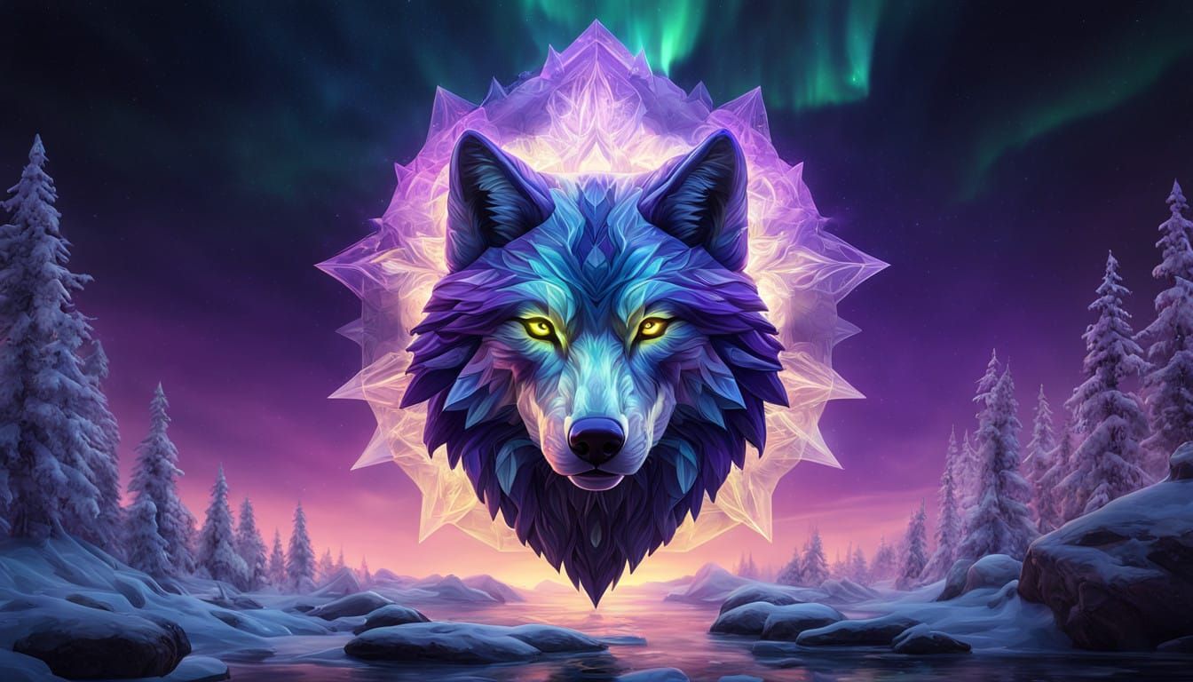 Ethereal Wolf of the Aurora Borealis in Lapland