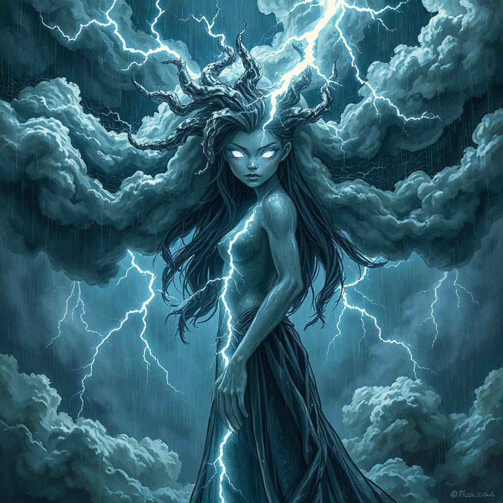 Storm Dryad in Tempest, Ethereal Concept Art