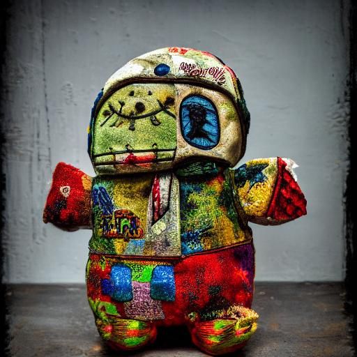 Hyperrealistic Voodoo Plush with Patchwork Details
