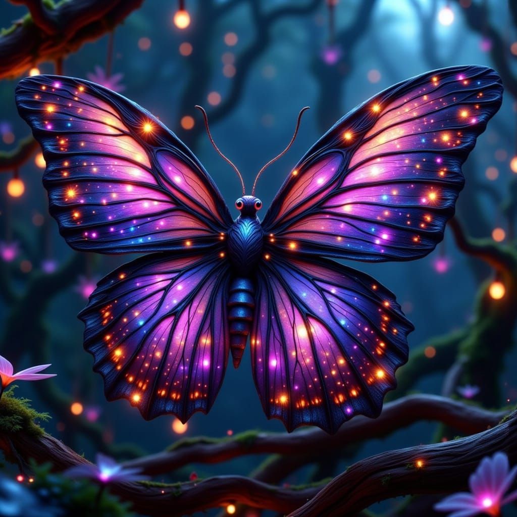 Enchanted Ent Butterfly Emerges from Dark Abyss