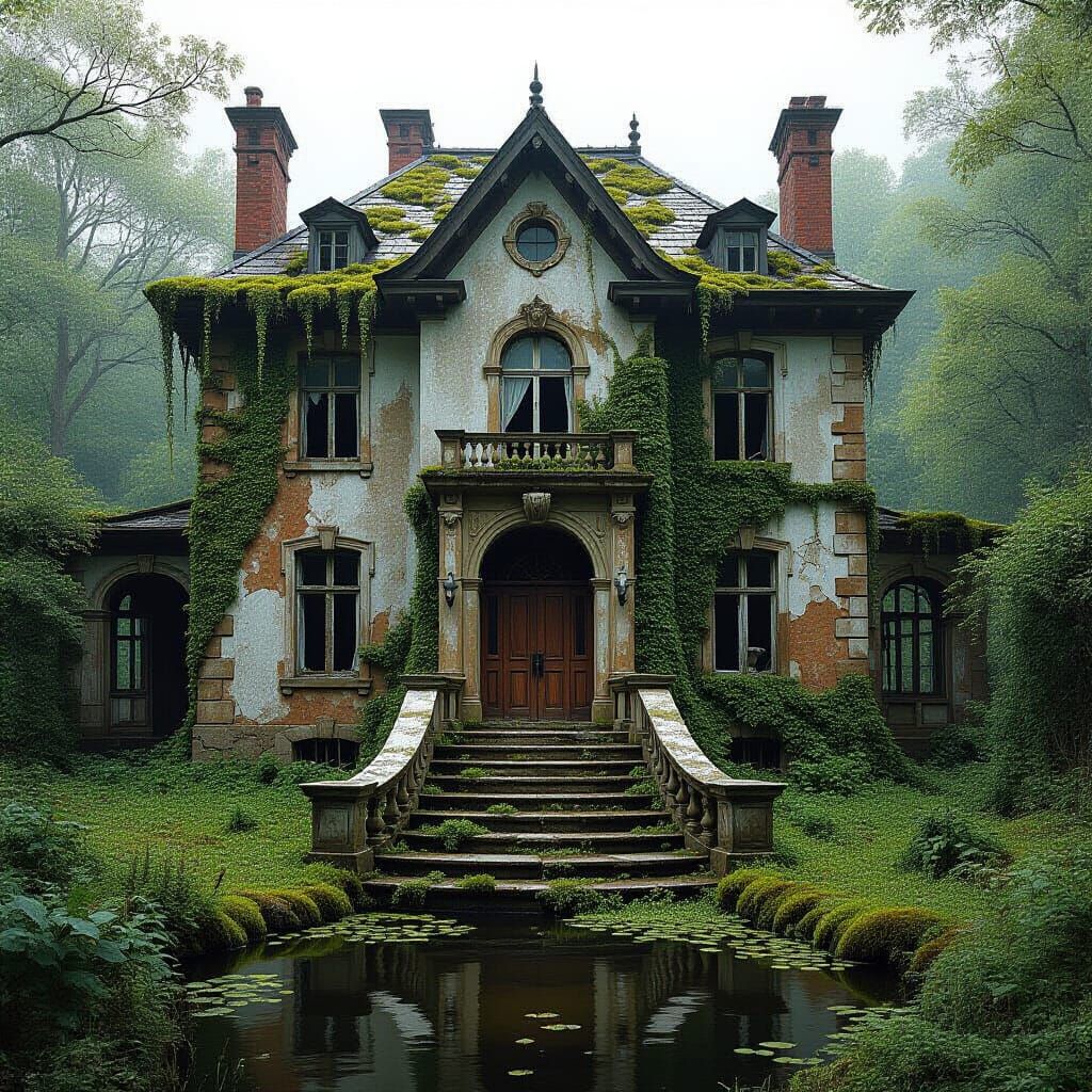 Overgrown Mansion with Wild Garden, Digital Painting