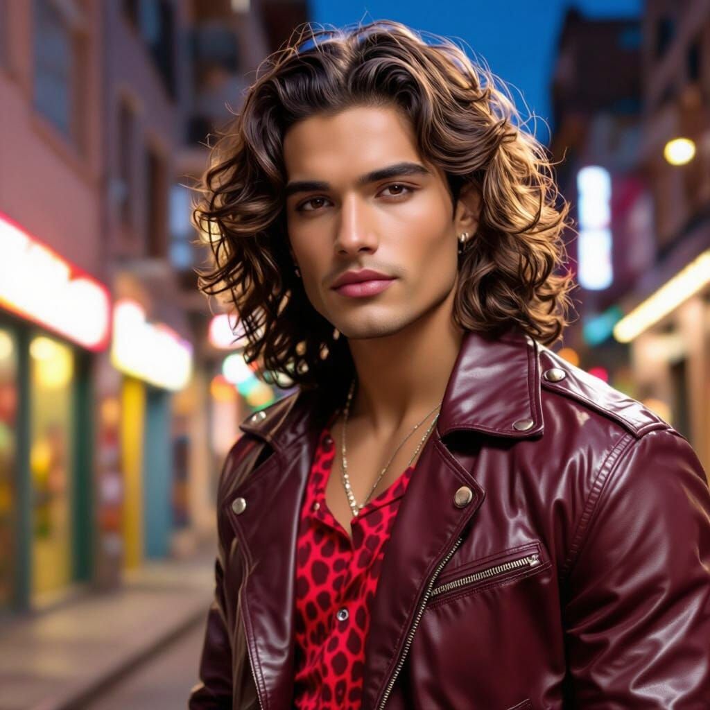 Attractive Latino Man with Leopard Print Shirt, Hyperrealist...