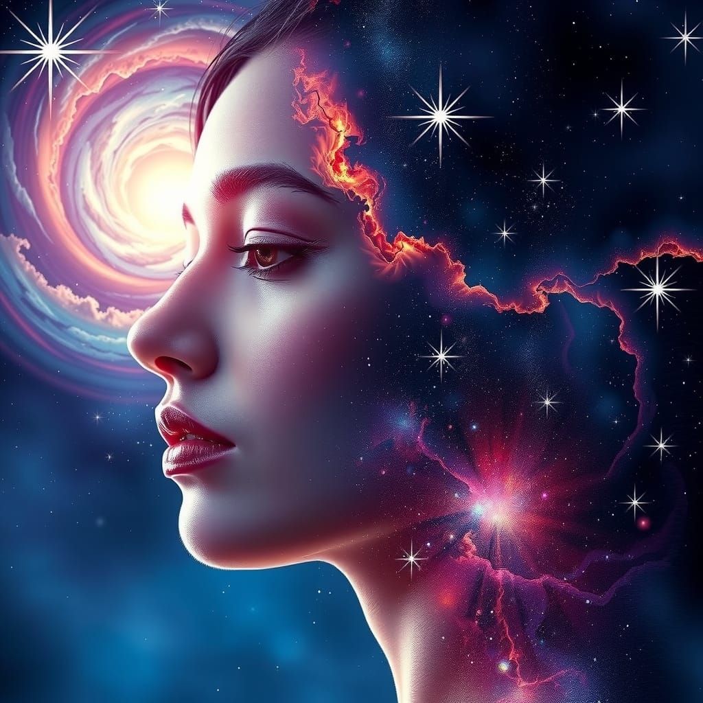 Cosmic Woman: A Surreal Double Exposure Portrait