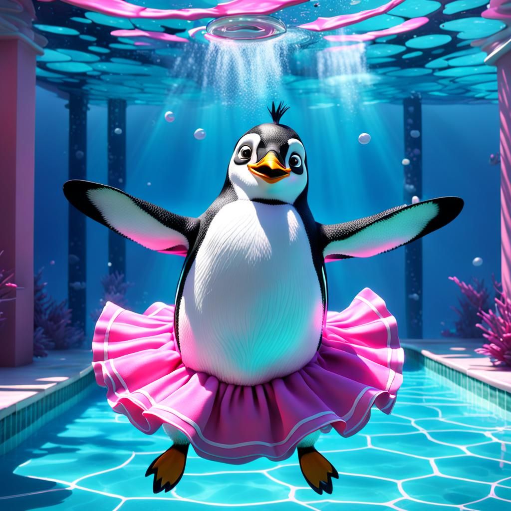 Penguin Synchronized Swimmer in 3D Digital Art