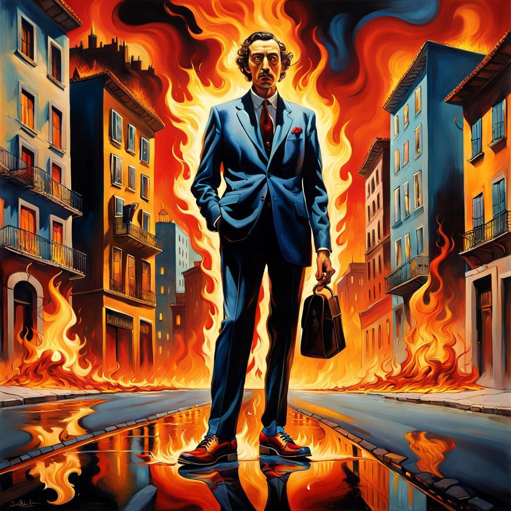 Surreal Burning Road: A Dali-esque Dreamscape