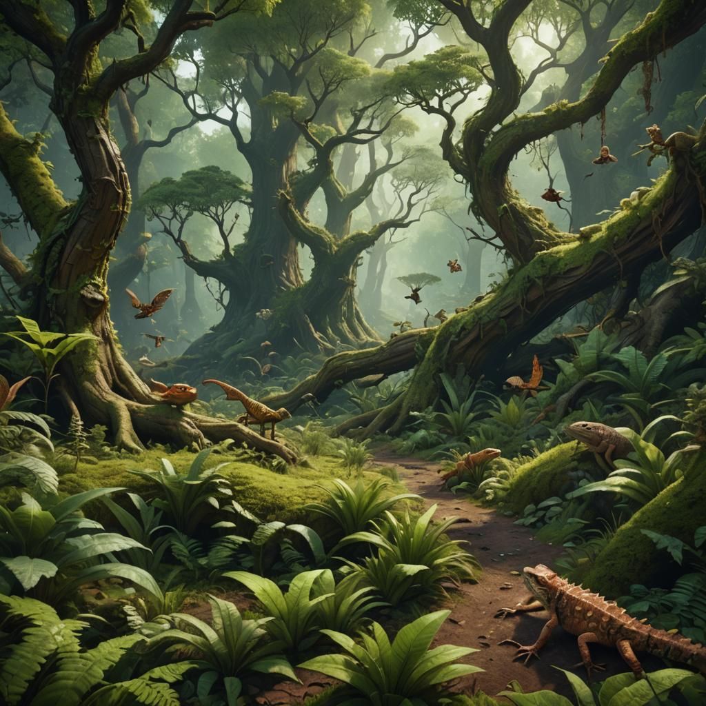 Lizards in a Fantastical Forest Landscape