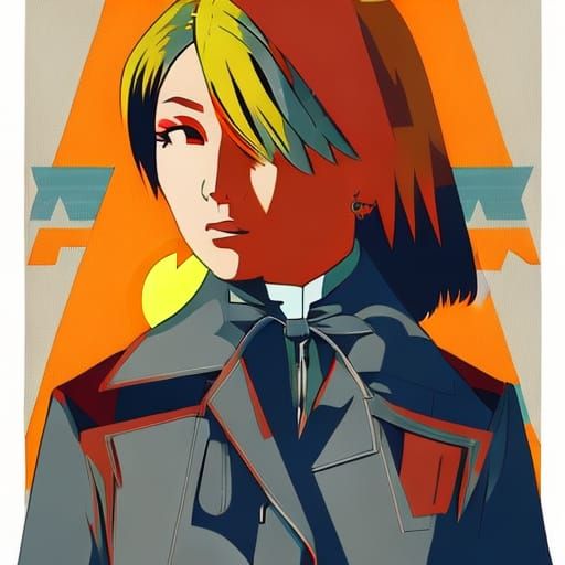 Create a bold and eye-catching gradient heterochromia profile picture (Pfp) inspired by the FLCL anime and manga series,...