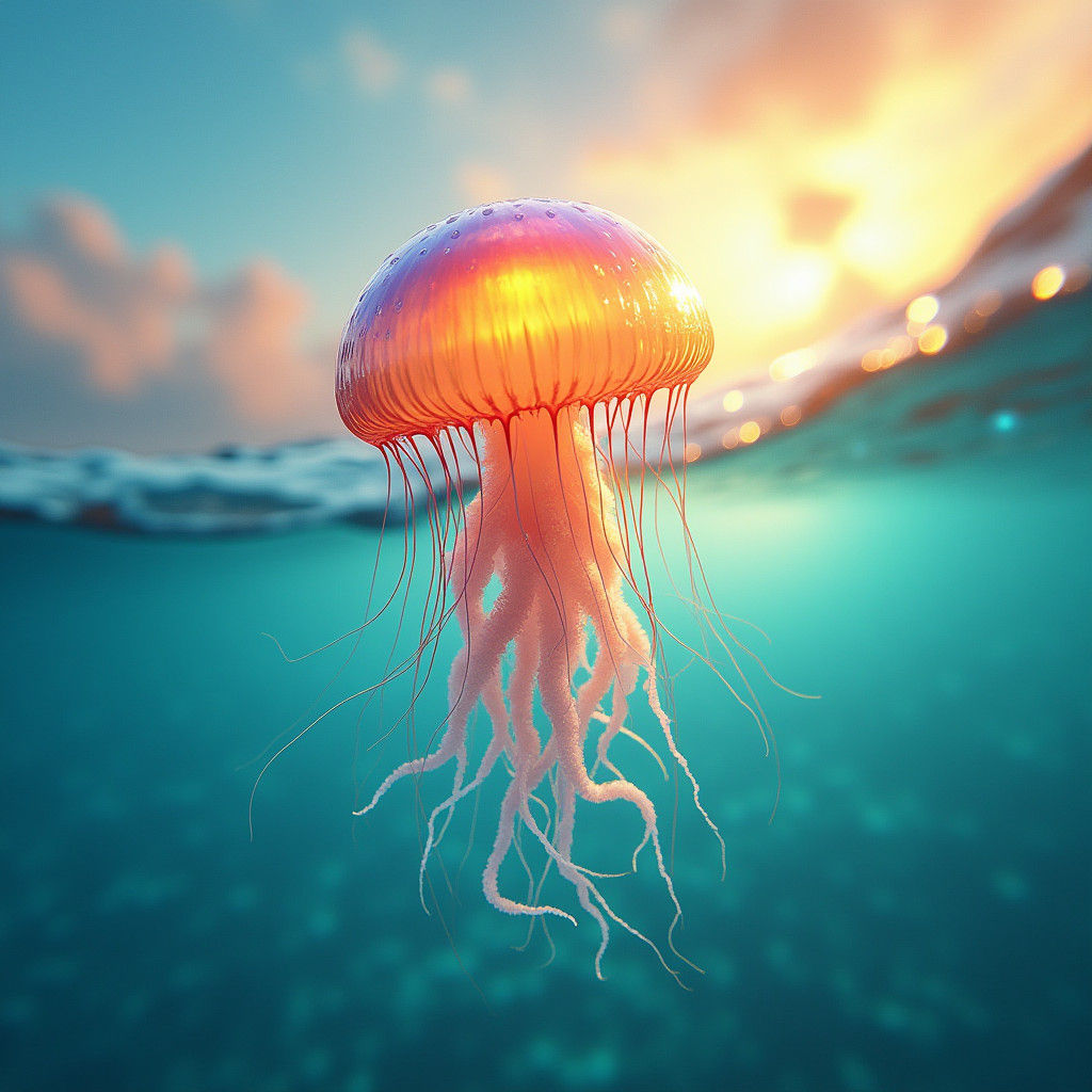 Iridescent Jellyfish in Turquoise Waters: Fantasy Art