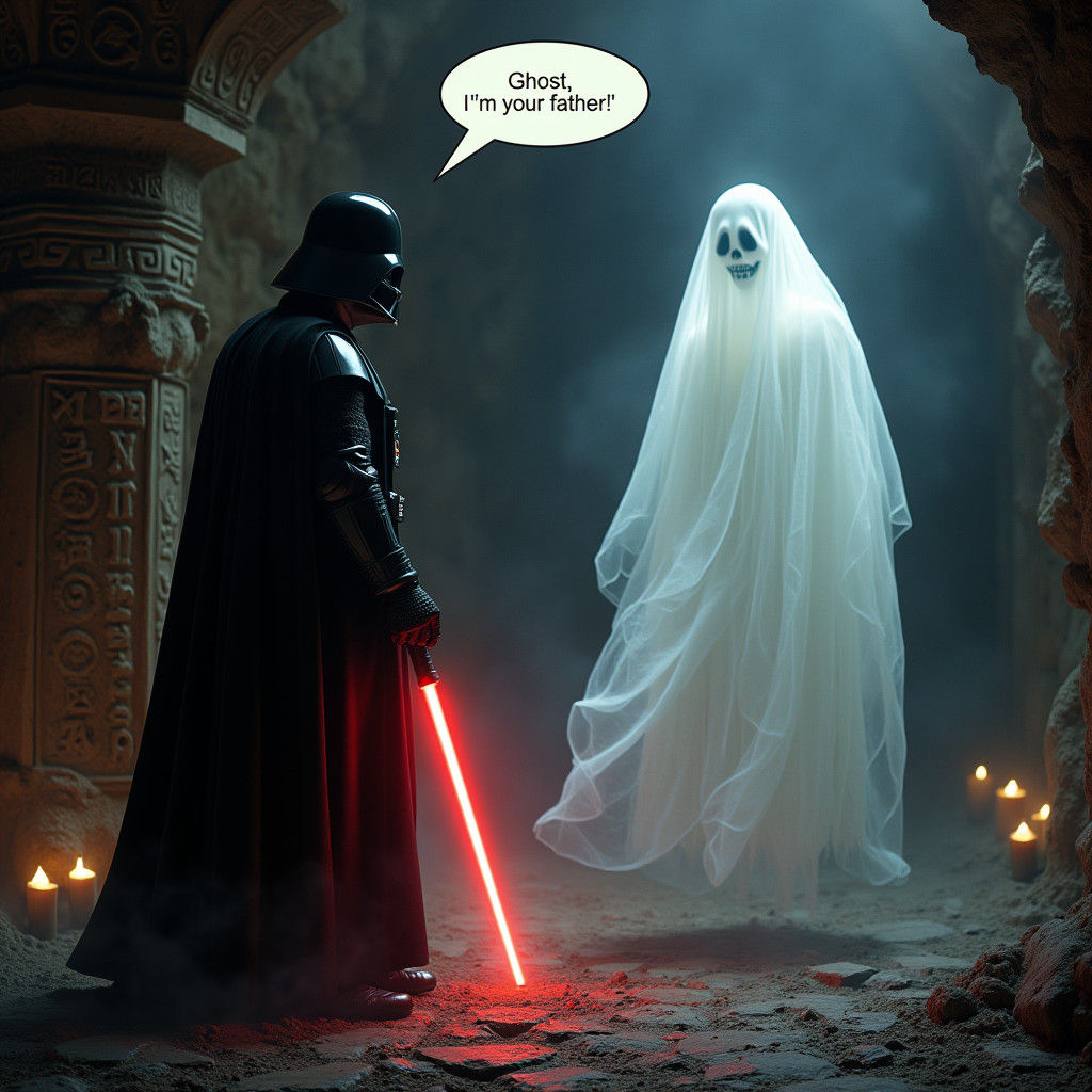 Darth Vader Confronts Ghost in Archaeological Scene