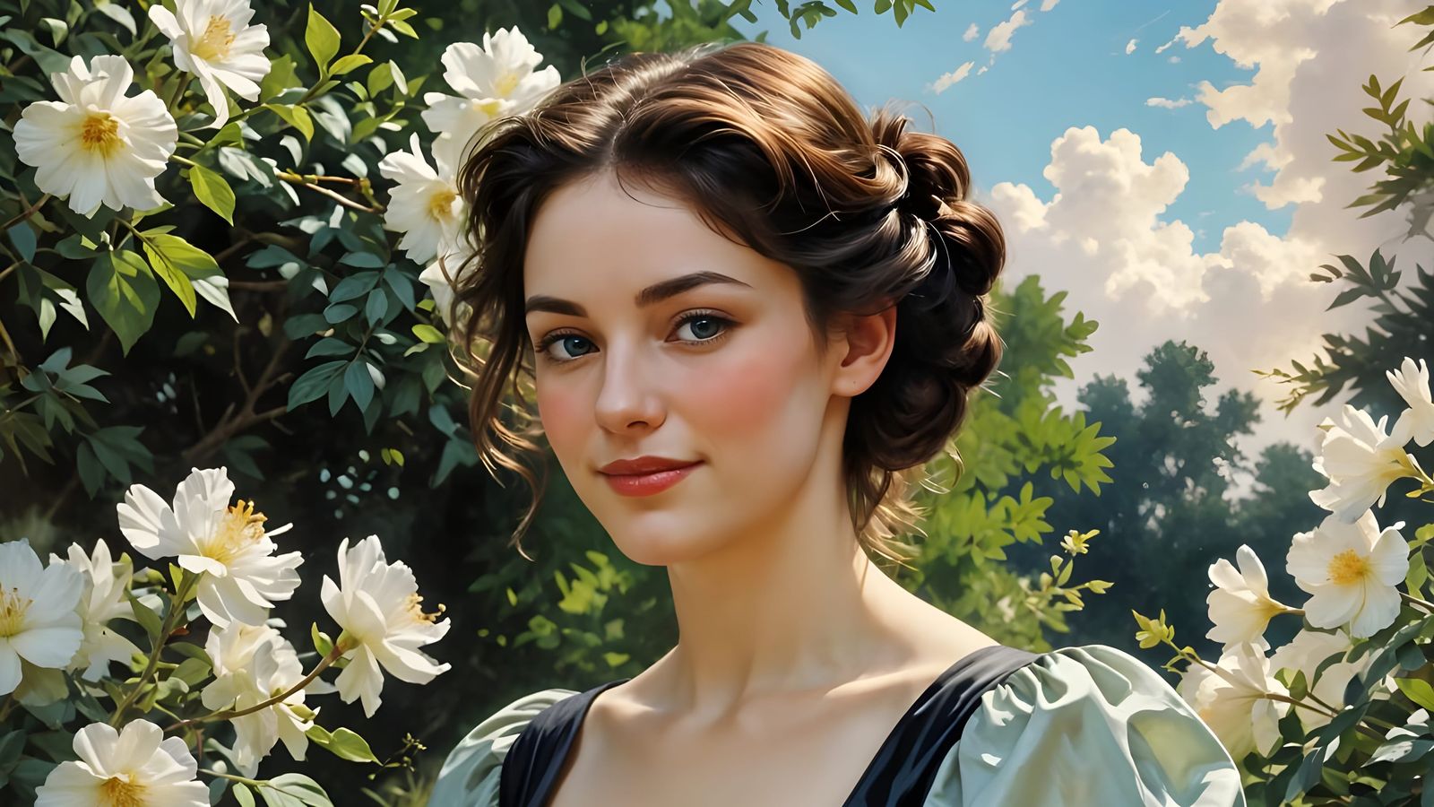 Victorian Woman in Elegant Garden Attire