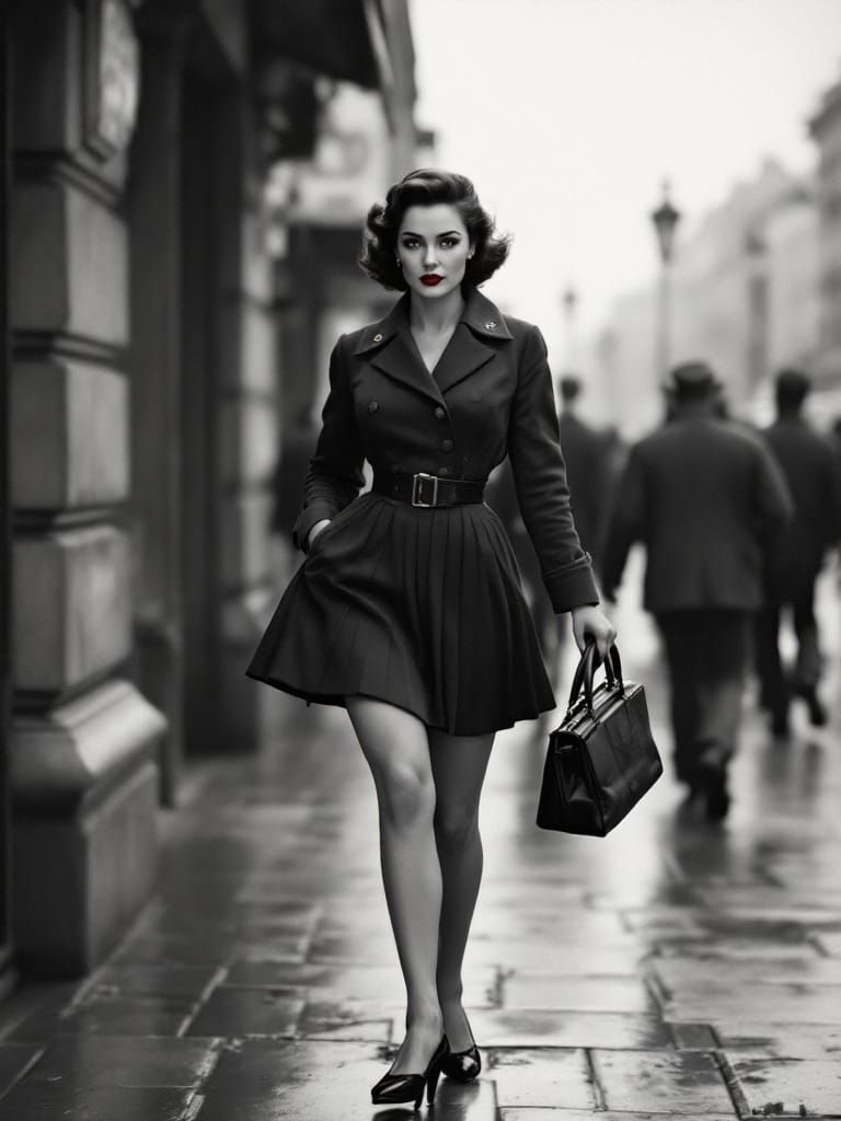 1950s Pin-Up Woman in Monochrome Realism