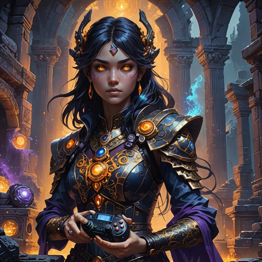Gamer Goddess in Mystical Realm as Digital Art