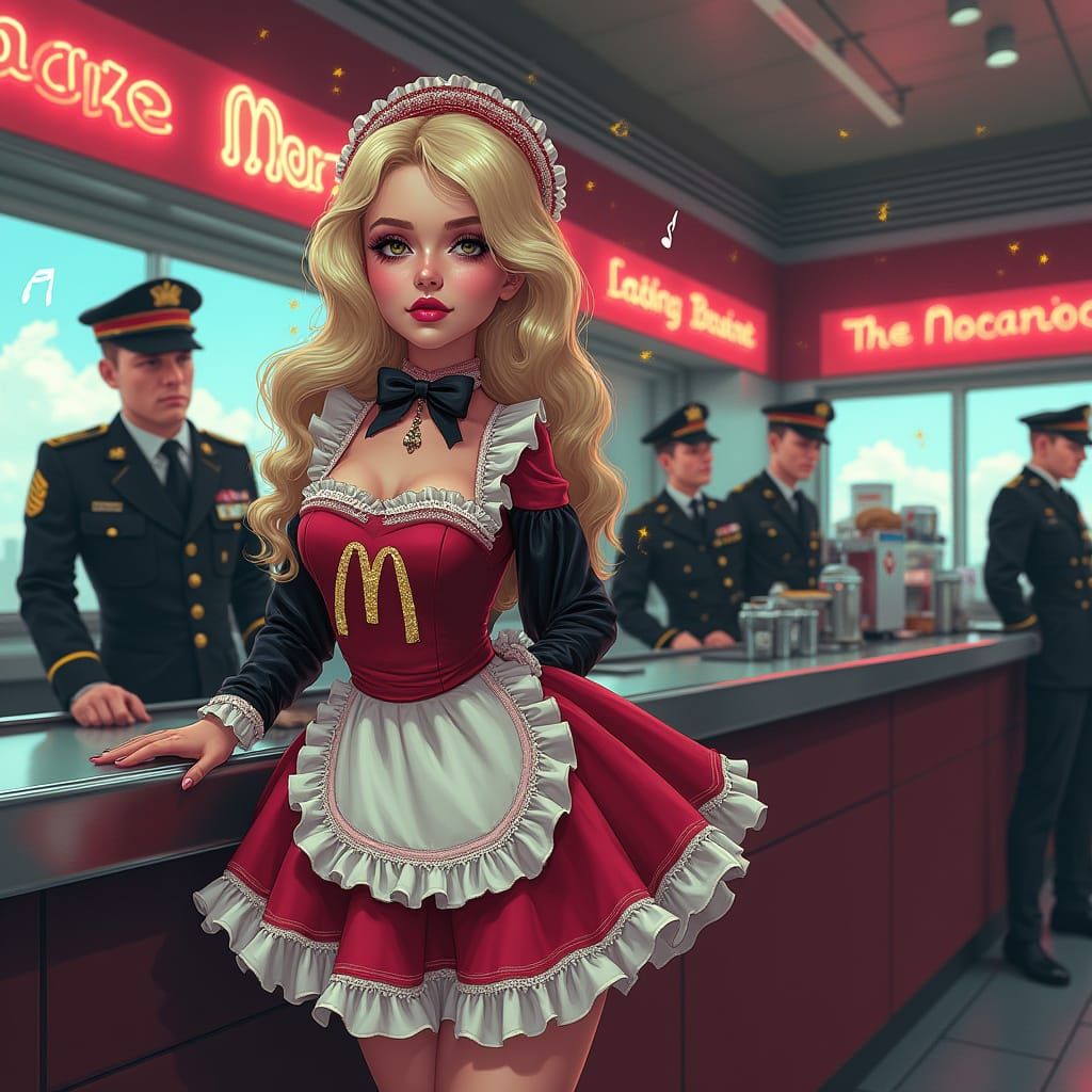 Feminine McDonald's Maid in Holographic Cosmic Style