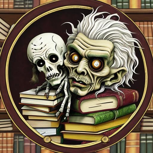 Disturbing Zombie Librarian in Art Brut Style