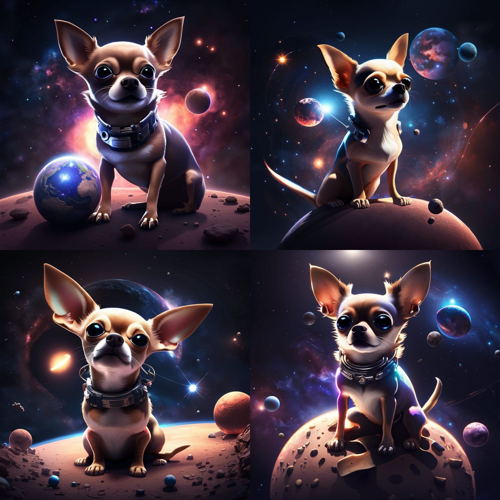 Chihuahua in Space with Bone: 3D Render