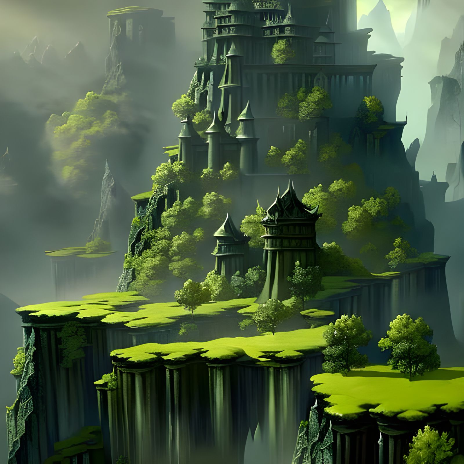 Detailed Painting of a Beautiful Fey Stronghold