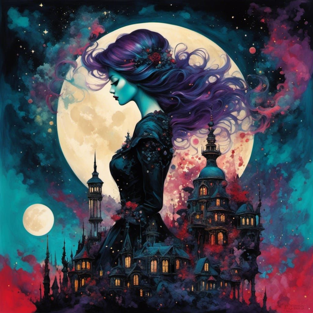 Surreal Moon Town Double Exposure Collage