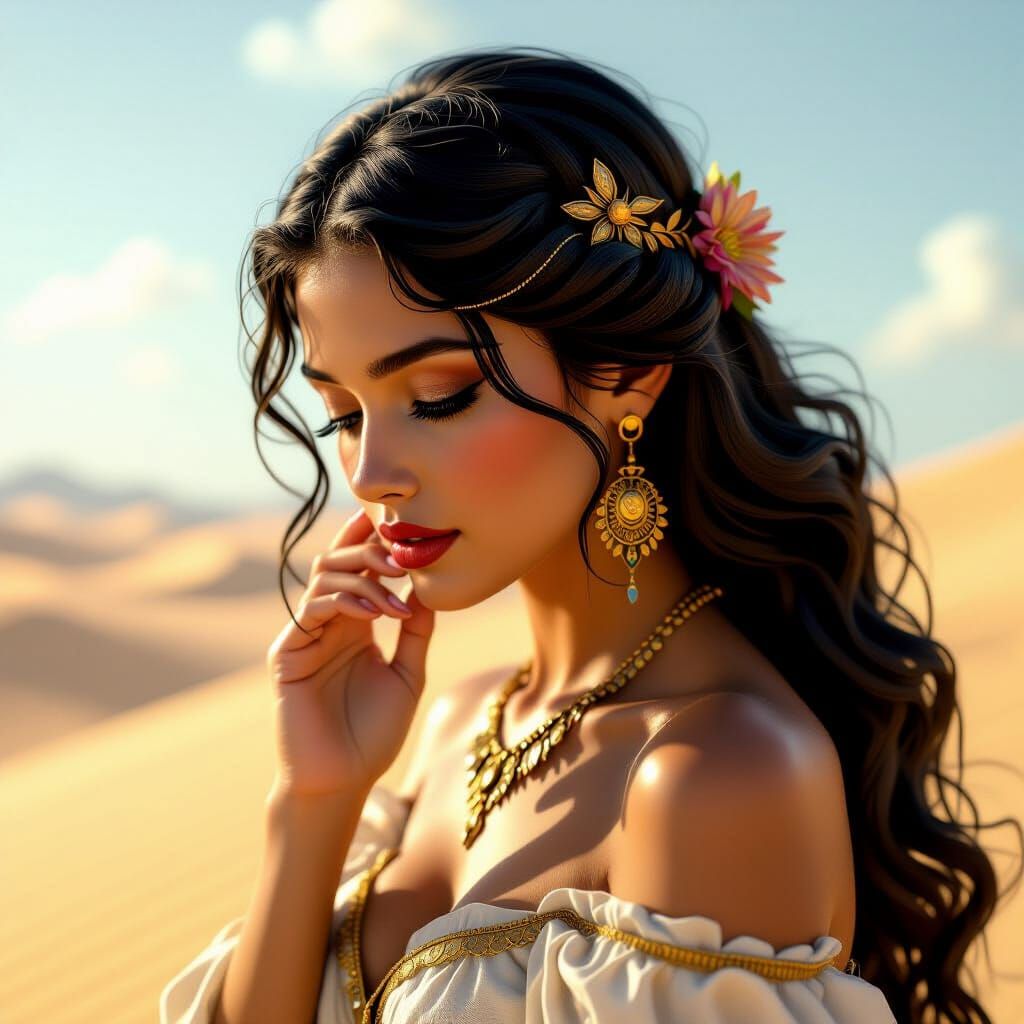 Goddess Washes in Secret on Sand Dune
