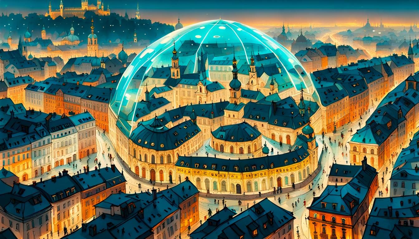 Lviv Ukraine Protected by Futuristic Shield