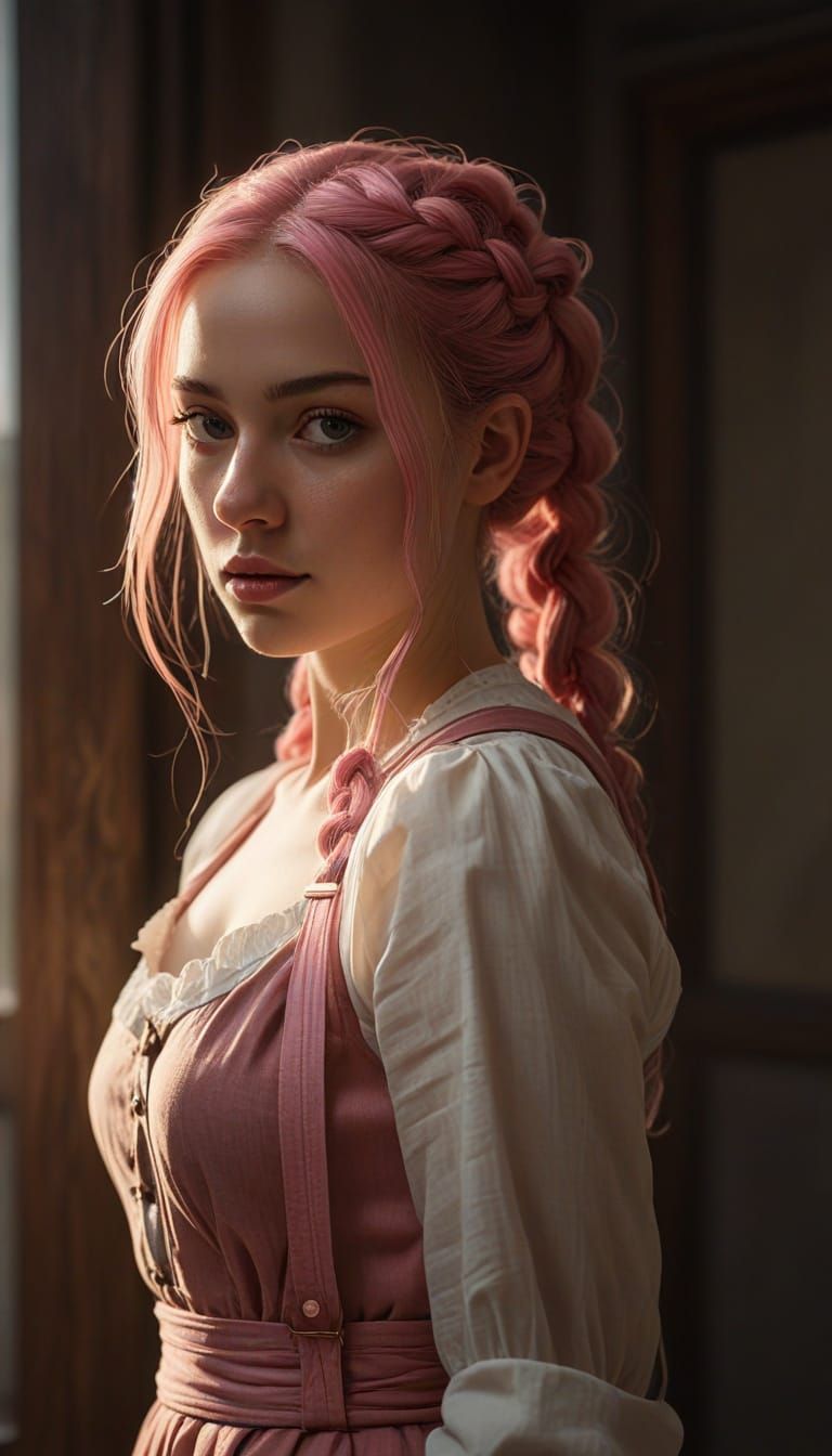 Young woman with pink hair
