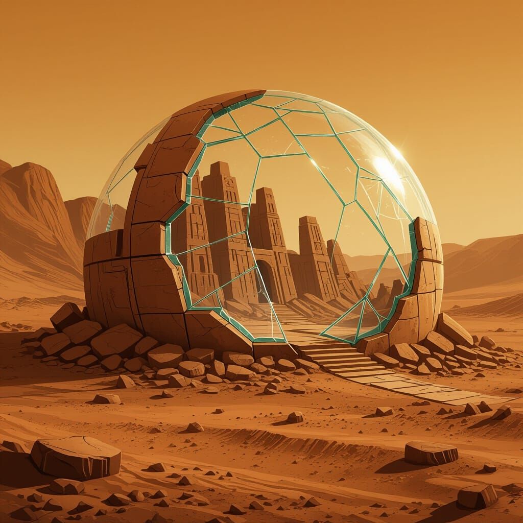 Ancient Alien City Ruins on Mars in Broken Dome