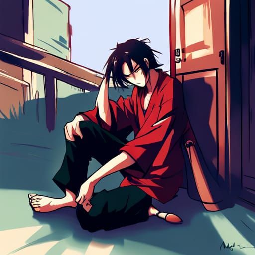 Carefree Youthful Samurai in Anime Digital Art