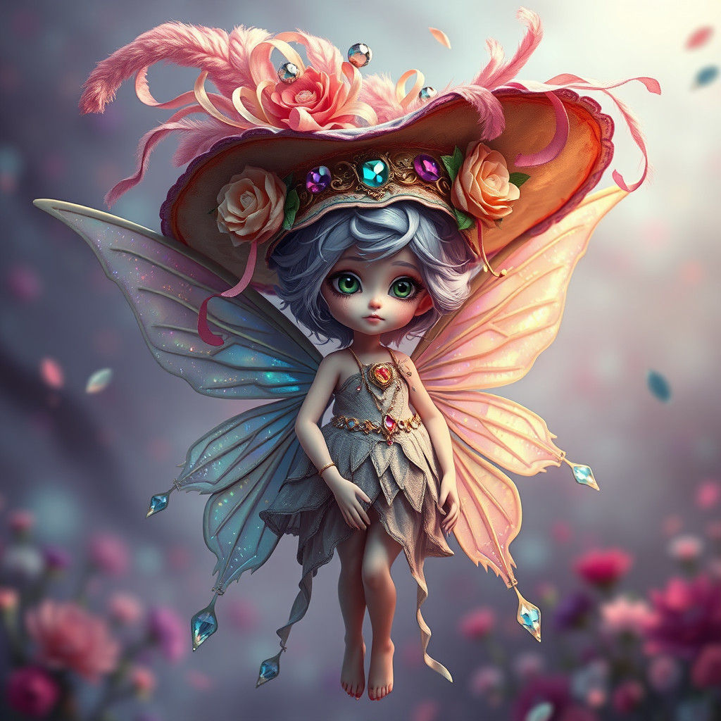 Whimsical Fairy in Oversized Hat, Digital Art