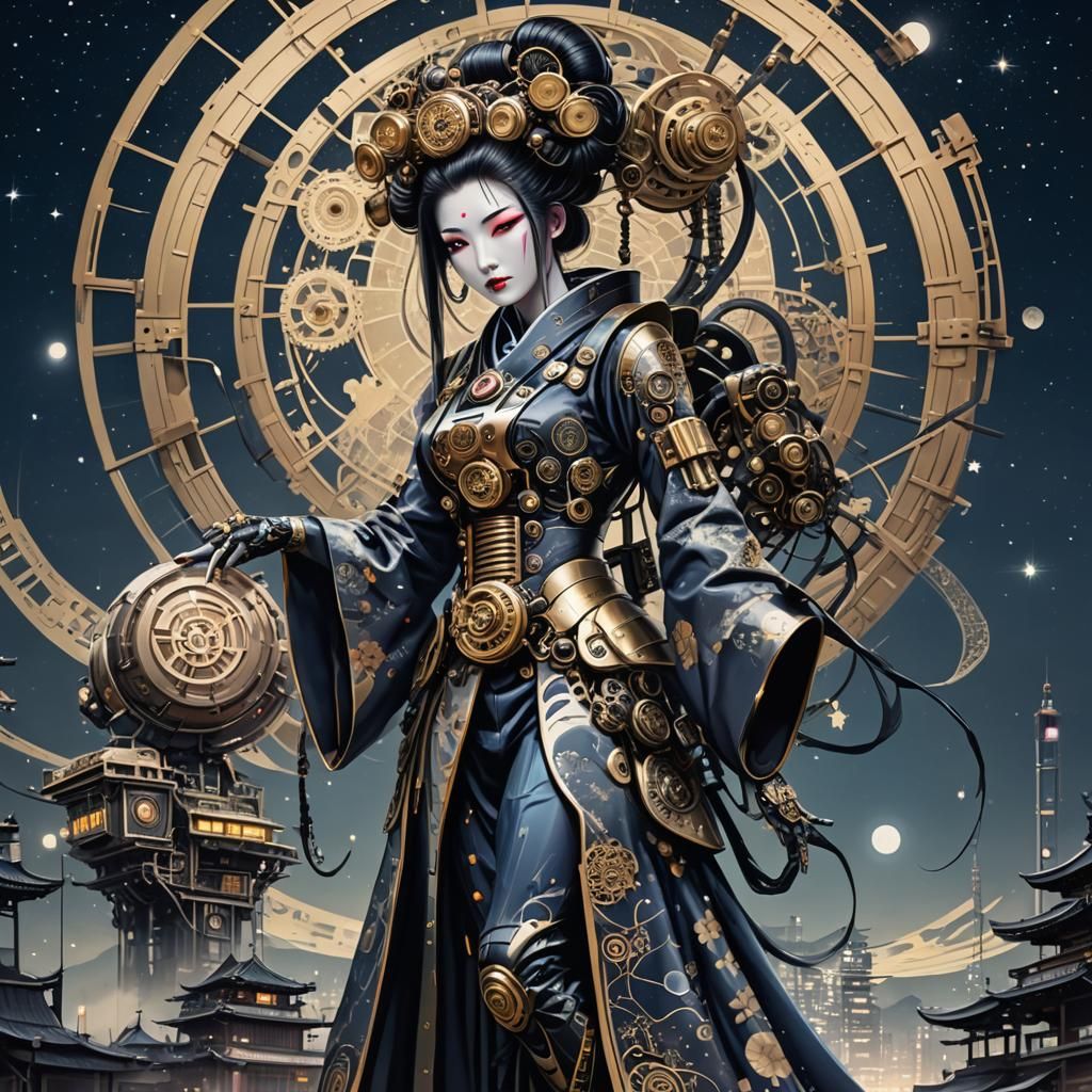 Cyber Geisha in Futuristic Japan, Cyberpunk Style