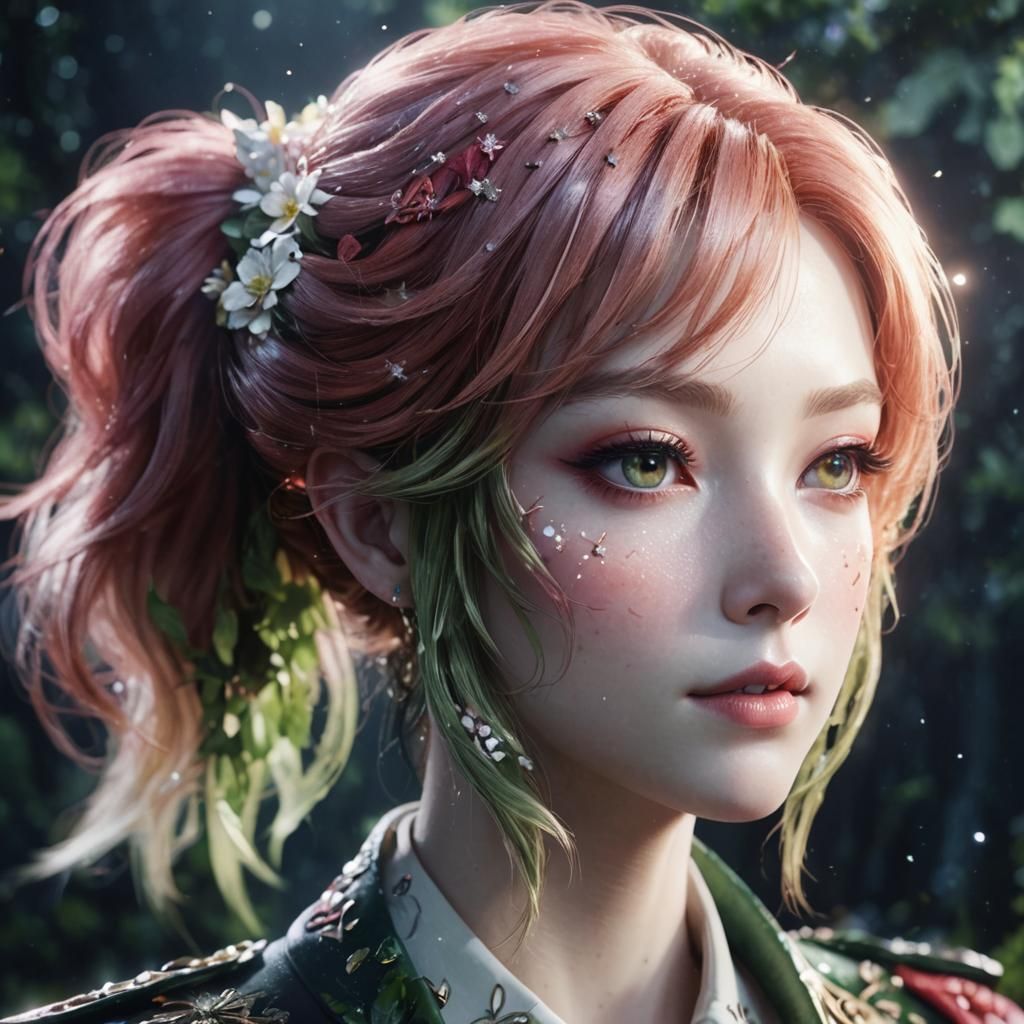 Anime Fox Girl in Ornate Dress, Watercolor Style