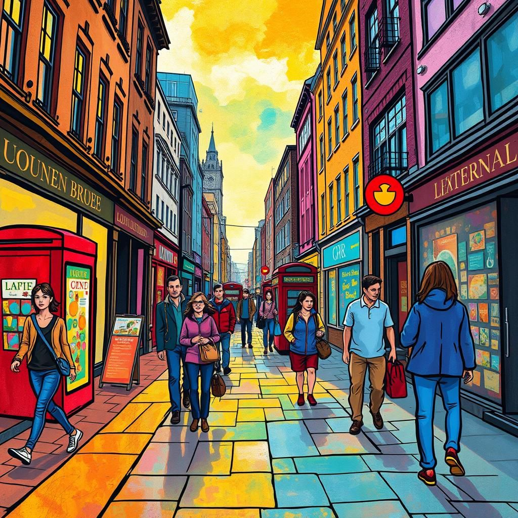 Vibrant London Street Scene in Psychedelic Style