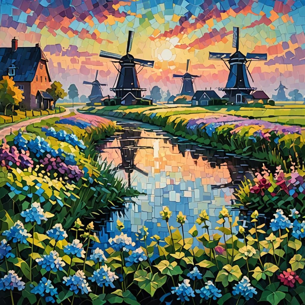 Oil painting  Summer in the Netherlands.