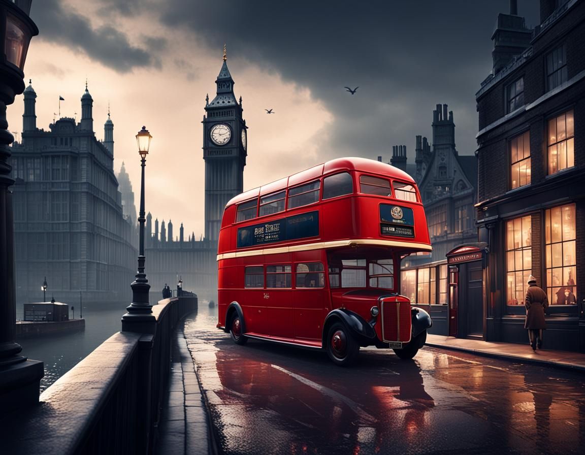 Vintage London Thames View in Detailed Matte Painting