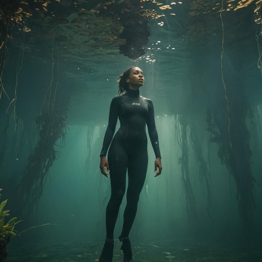 Freediver Explores Cenote in Cinematic Underwater Photo