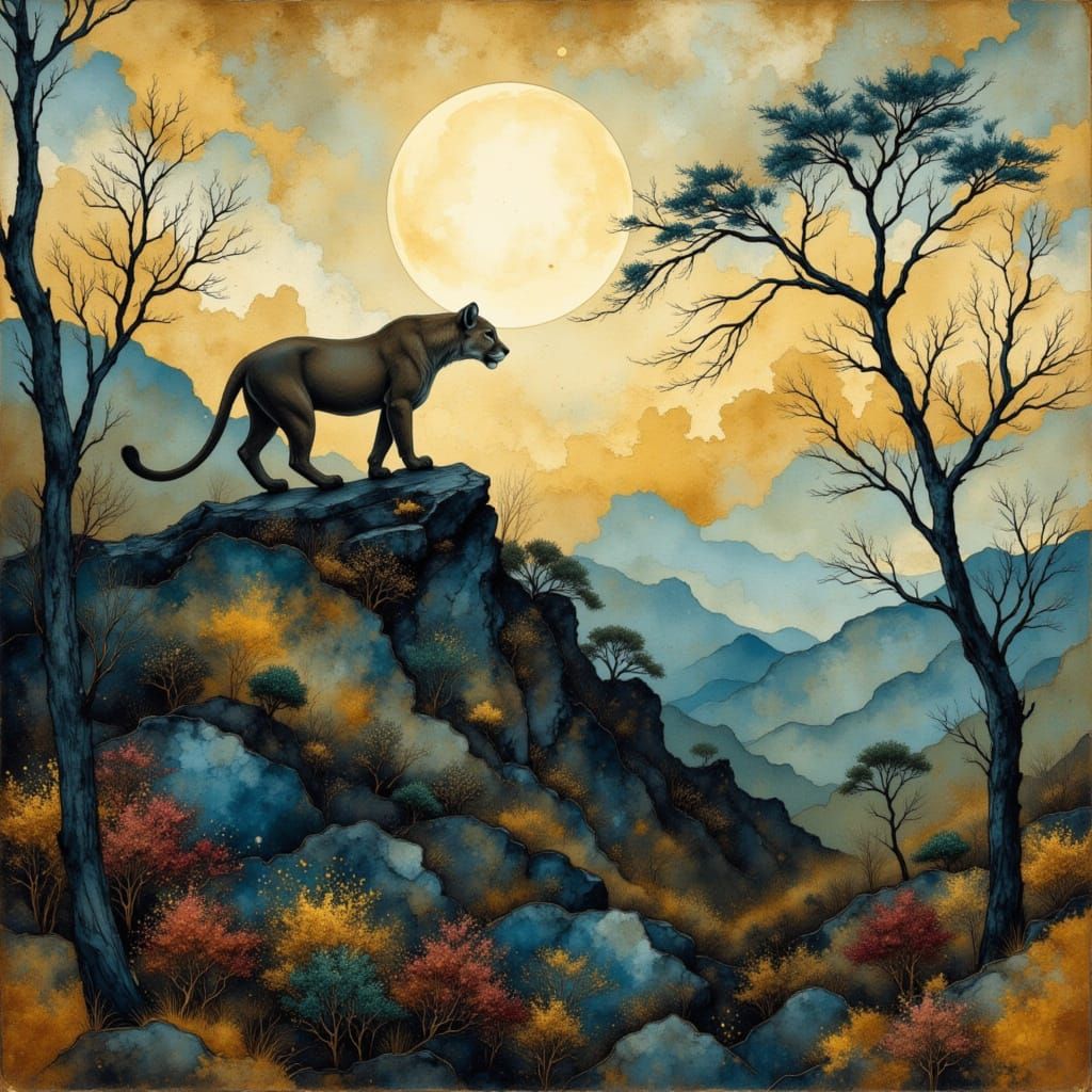 Mountain Lion Hunts Prey in Hills