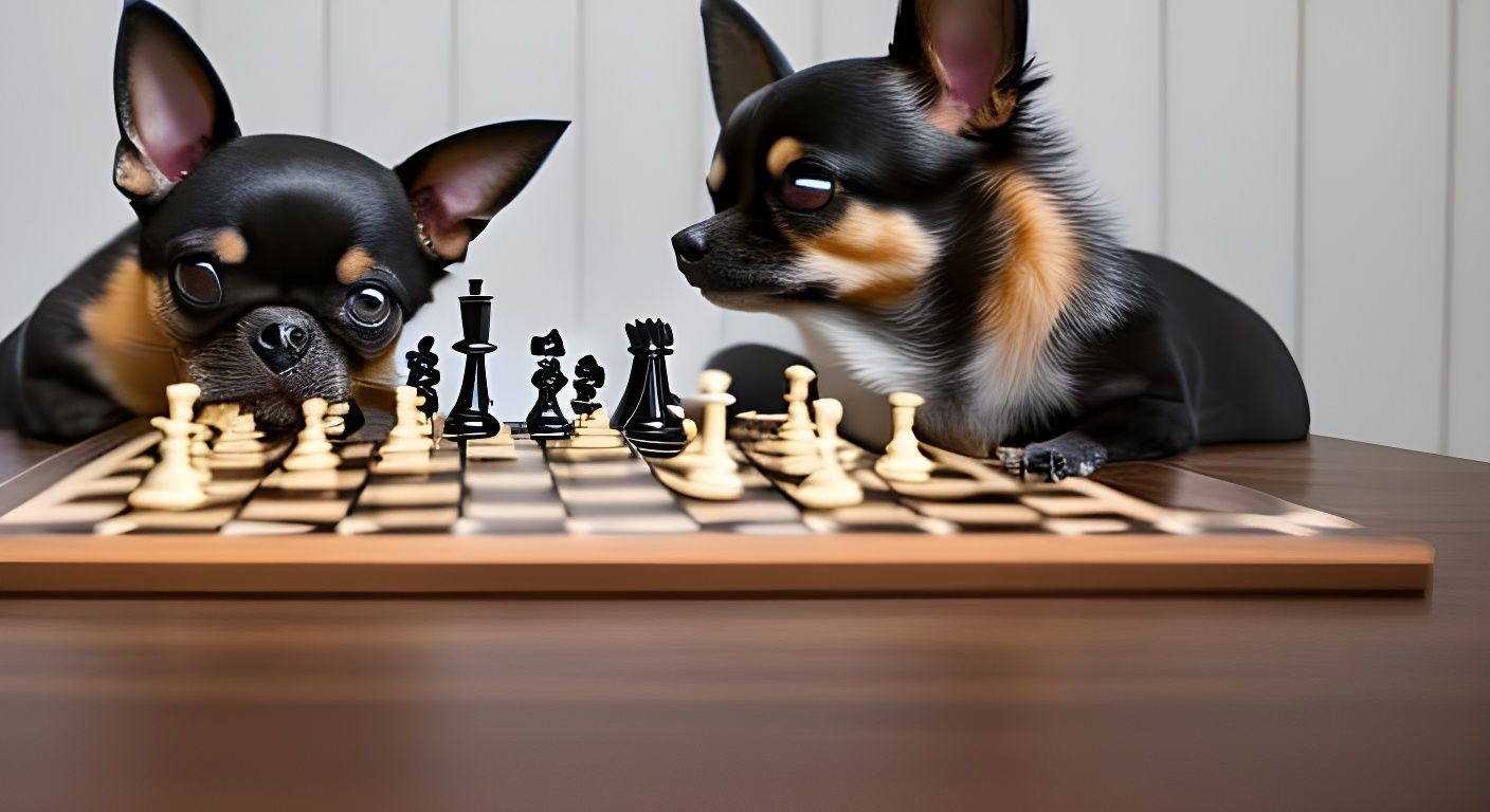 Chihuahuas Play Chess in an Alphonse Mucha Style