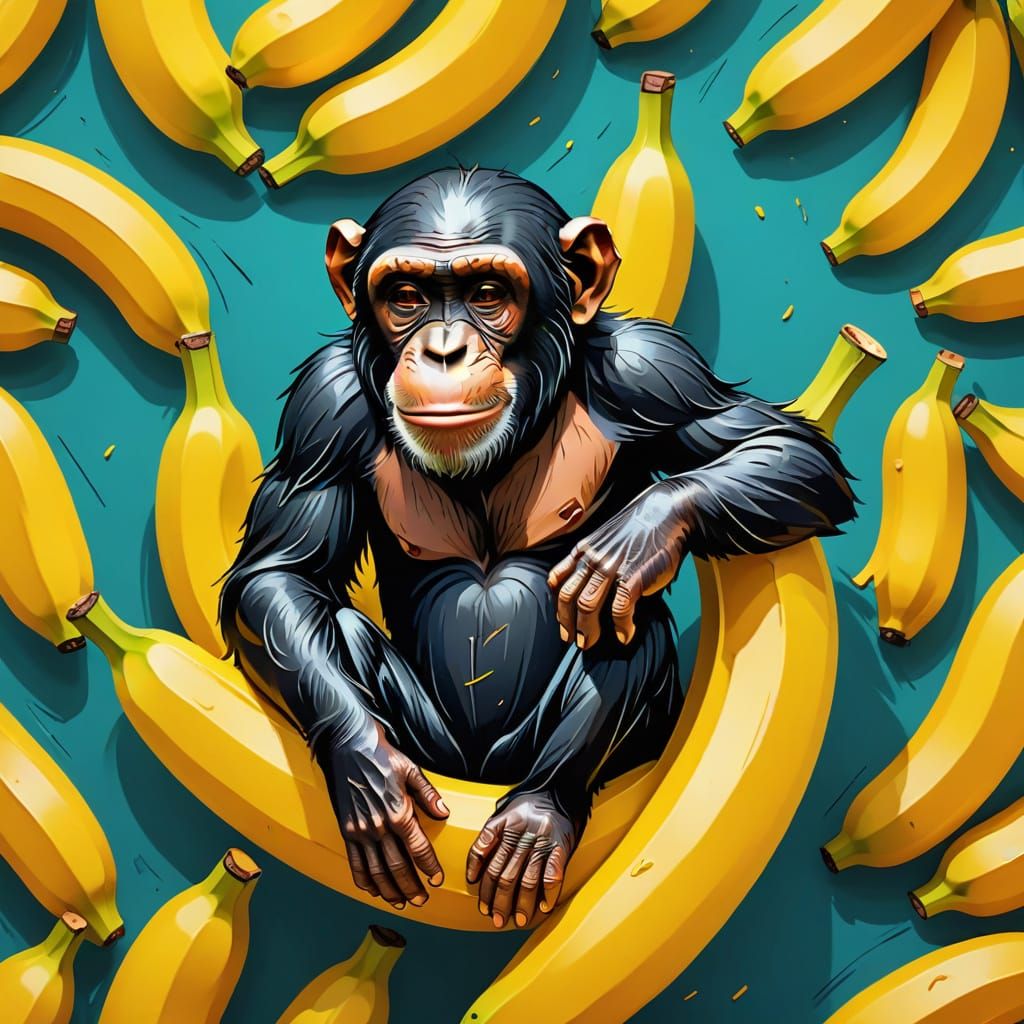 Whimsical Cartoon Chimpanzee in a Banana